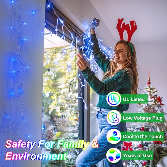 1620 LED 164ft 360 Drops Christmas Lights, Outdoor Hanging lights with 8 Modes & Timer Memory, Outside Waterproof Curtain String Light for House Fence Tree Holiday Wedding Party Decorations (Blue)