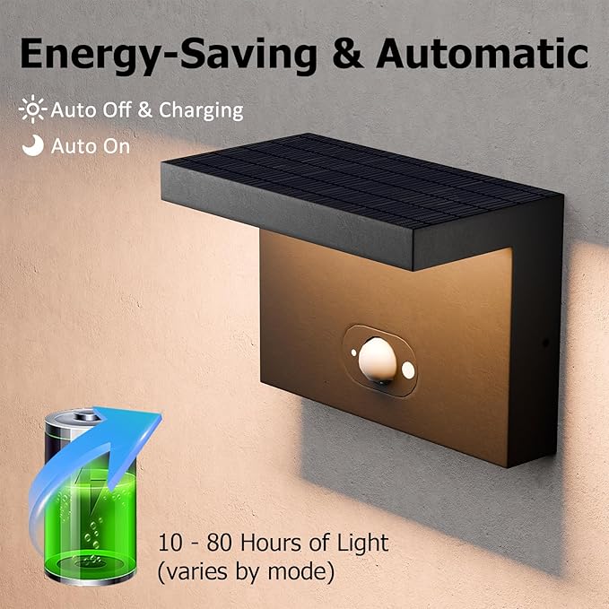 Lustrlach Solar Light Outdoor Motion Sensor Wall Sconce LED Exterior Lighting Fixture for House Modern Outside Front Porch Light with 3 Moders,IP65 Waterproof