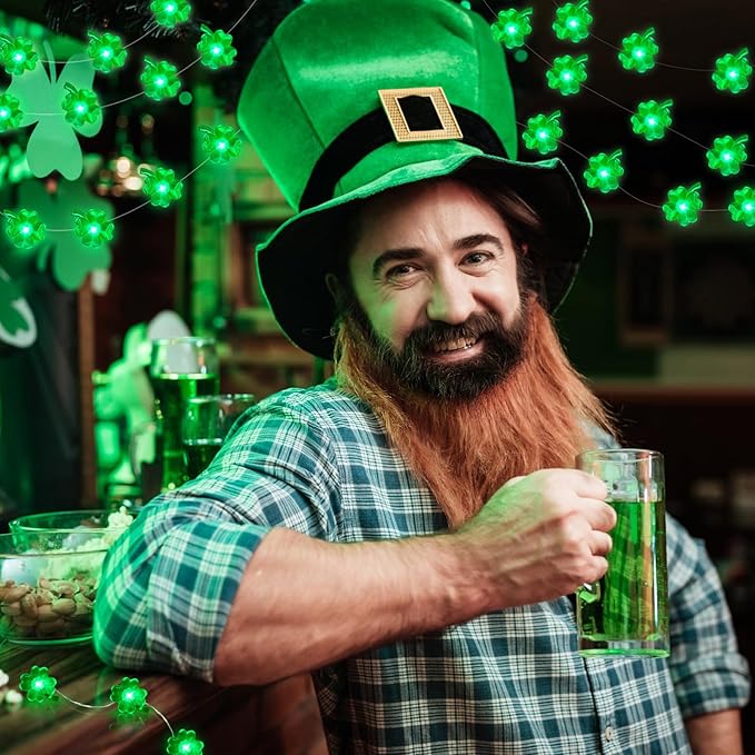 Coquimbo St Patricks Day Decorations String Lights, 10FT 30LED Green Shamrock String Lights Battery Operated Fairy Lucky Clover Lights for Indoor Bedroom Party Feast of St. Patrick's Day Decorations