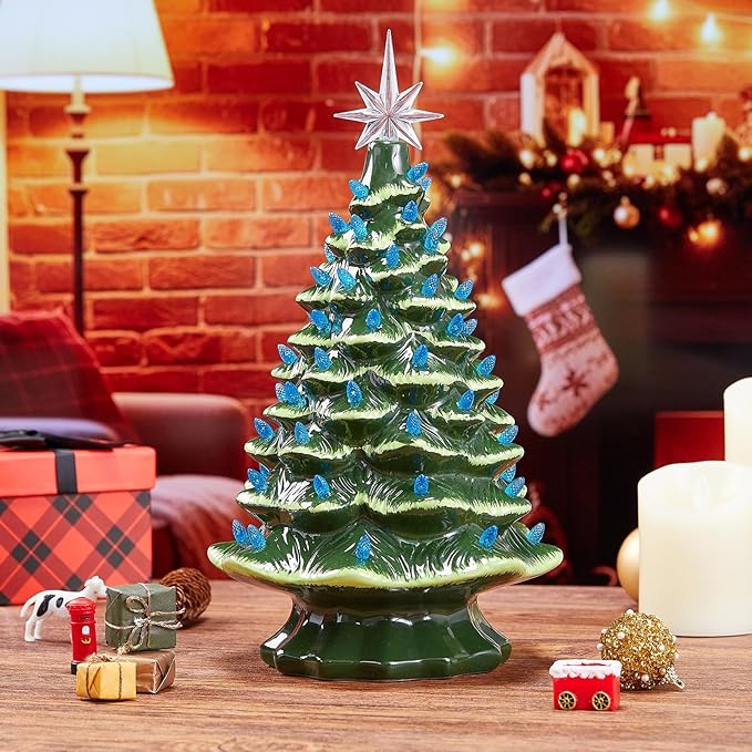 Boao 100 Pieces Ceramic Christmas Tree Bulbs and 5 Stars Replacement Plastic Bulbs for Ceramic Christmas Tree Decorations (4 mm Diameter,Blue)
