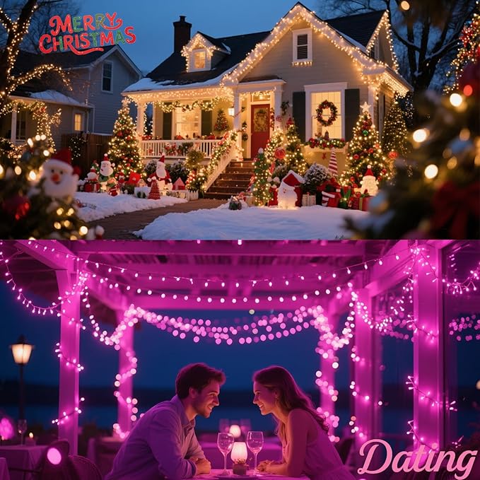 Cool White String Lights Battery Powered, 2 Pack Total 66.6 FT 200 LED Christmas String Lights Indoor Outdoor Decoration, Twinkle Fairy Light for Party Xmas Tree Decor