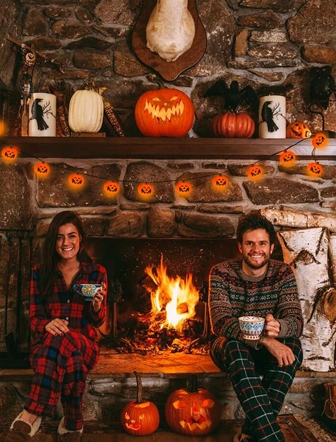 Halloween Pumpkin String Lights Outdoor Indoor, 10FT 12 LED Bat Pumpkin Lights, Waterproof Energy-Saving Halloween Decorations for Porch, Patio, Garden, Party, Trick-or-Treat