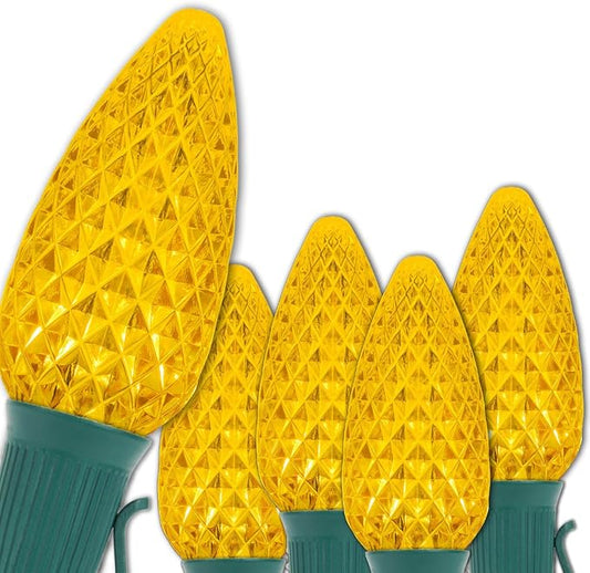 Wintergreen Lighting C9 OptiCore LED Commercial Outdoor Christmas Lights – Heavy Duty Christmas String Lights; Green Wire (25 Lights, 25 ft, Gold)