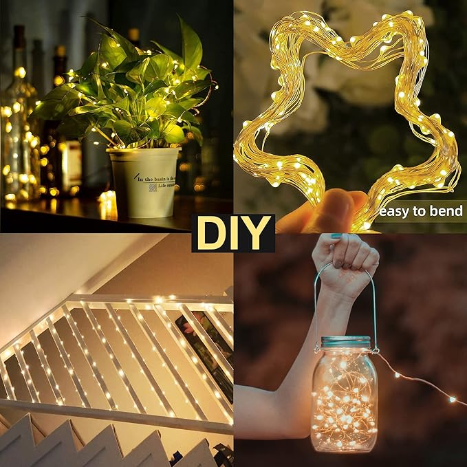 2 Pack 33ft 100 LED Solar Copper String Lights,8 Modes Christmas Fairy Lights Waterproof IP65 Twinkle Lighting Indoor Outdoor Fairy Firefly Light Auto ON/Off (Warm White)