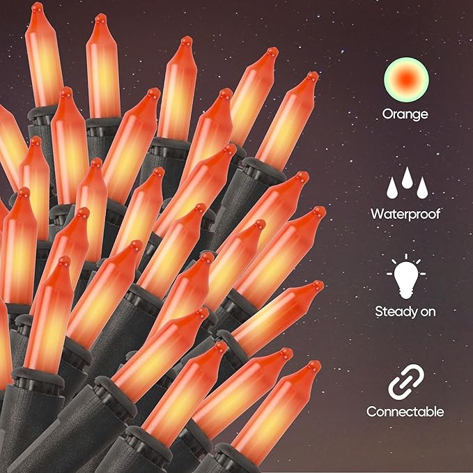 100 Count Orange Halloween Lights for Halloween Decorations, 21ft Orange String Lights Plug in, Mini String Lights with Black Wire for Fall Tree Outdoor Indoor Decor