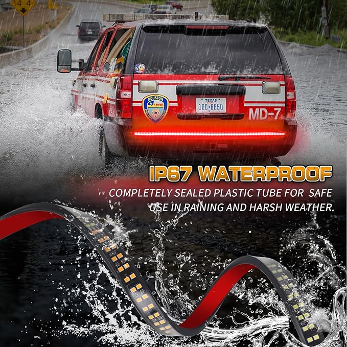 XRIDONSEN 48 inch Truck Red Tailgate Emergency Lights Strip 288 LED Tail/Rear Window Strobe Lights Police Firefighter Lights Flashing Warning Hazard Safety Caution Light for Vehicles Trucks Pickup POV