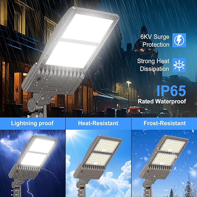 KUKUPPO 400W LED Parking Lot Light Power Adjustable, Dusk to Dawn LED Shoebox Flood Pole Light Outdoor Parking Lighting with Slip Fit 60,000LM 5000K IP65 Waterproof 100-277V DLC UL Listed
