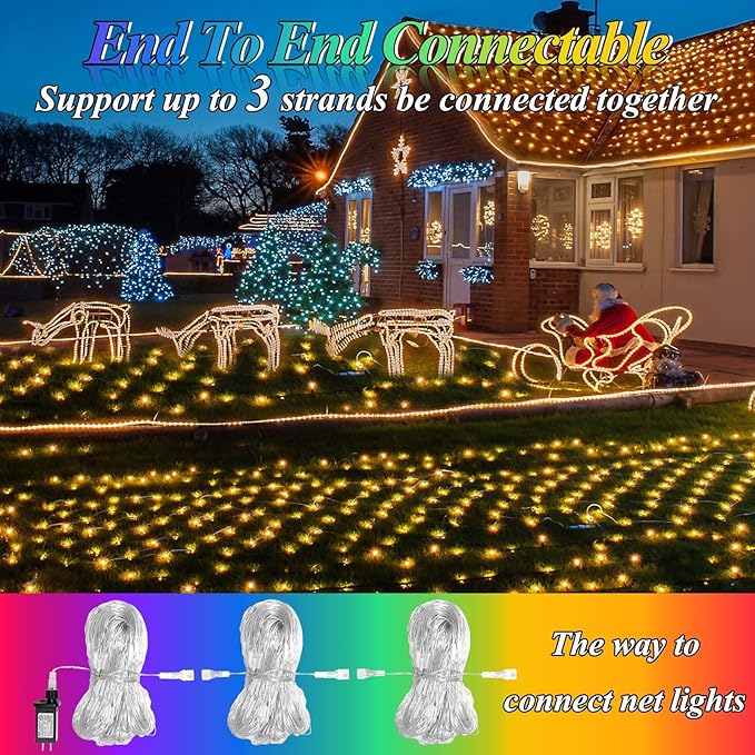 LitHome Color Changing 240 LED Christmas Net Lights Outdoor,14.8ft x 5ft Christmas Net Lights with Remote,35 Colors 9 Modes Connectable RGB Mesh Light Warm White Plug in for Bushes,Xmas,Garden Decor
