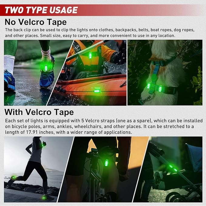 Nilight LED Safety Light 4PCS Green Marine Navigation Bike Tail Lights Three Modes Waterproof Reflective Gear Clip On Flash Strobe Indicator Lamp for Night Boating Fishing Cycling Jogging