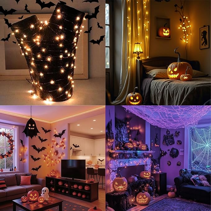 LAMPHOME Halloween Fairy Lights Plug in, 33Ft 100 LEDs Waterproof Twinkle Firefly Lights, Adaptor Included, Starry String Lights for Wedding Indoor Outdoor Christmas Patio Garden, Orange