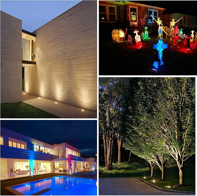 Junview Low Voltage Landscape Lights with Connectors Grated Top Anti-Glare LED Well Lights 12V-24V Waterproof Outdoor In-Ground Light Garden Landscape Lighting for Deck Pathway Yard (14)