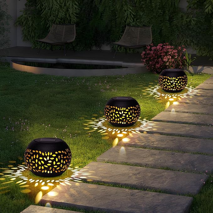 Solar Lanterns Waterproof Outdoor - 2 Pack Hollow Out Retro Metal Solar Lights, Unique Gardening Gifts for Women Mom, Outside Garden Yard Porch Lawn Indoor Tabletop Decorations