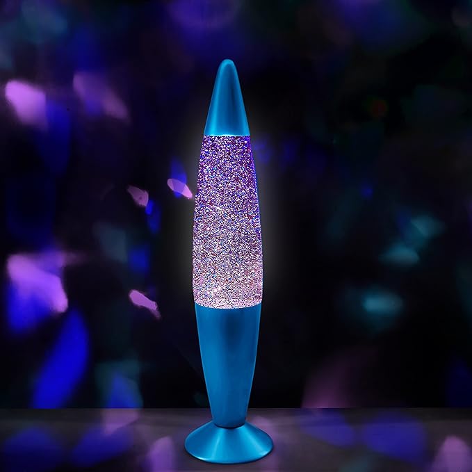JAMBO 16" Beautiful Blue and Silver Glitter Lamp- Relaxing Mood Lighting, Night Light Nightlight, Home Decor Living Room Office Bedroom Lamp for Adults Teens Kids Glitter