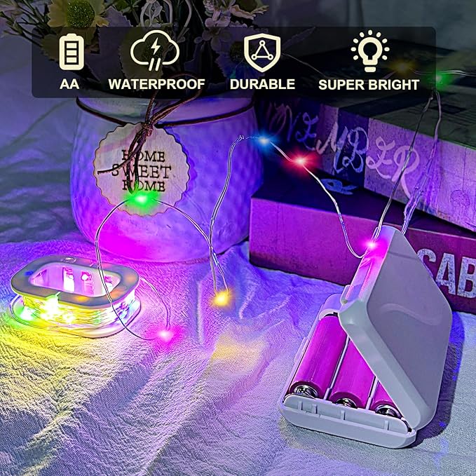 Aogist 16FT Fairy Lights with Spool,Ultra-Bright 50 LEDs Battery Operated Copper Wire String Light for Bedroom Christmas Wedding Centerpiece Parties Decoration,Multicolor(Warm White/Green/Blue/Red)