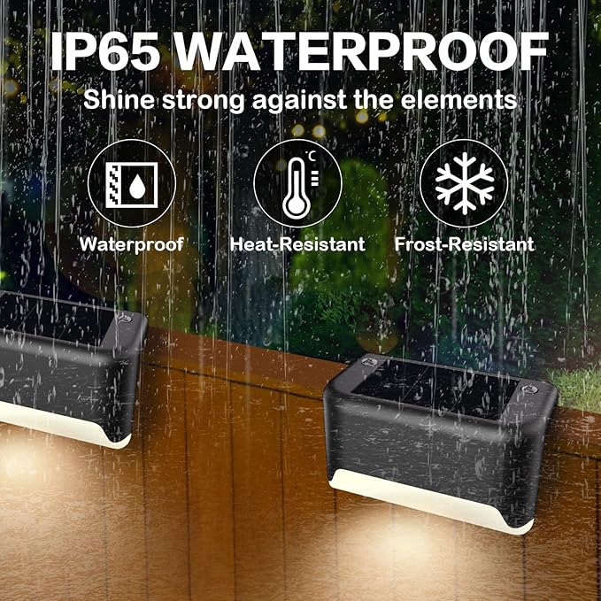 Solar Deck Lights Outdoor, 16 Pcs Solar Step Lights, Waterproof LED Solar Lights for Outdoor Stairs, Step, Fence, Yard, Patio, Railing, Garden and Pathway