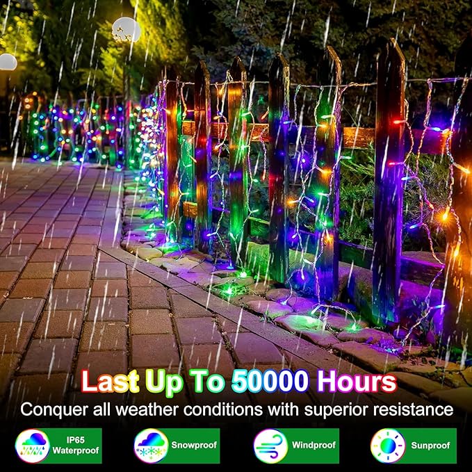 82ft 792 LED 176 Drops Christmas Lights, Outdoor Hanging lights with 8 Modes and Timer Memory, Plug In Outside Waterproof Curtain String Lights for House Fence Tree Holiday Decorations (Multicolor)