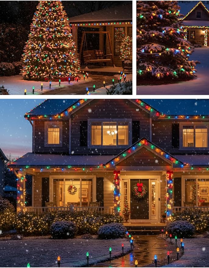 25 Pack C7 LED Christmas Light Bulbs, Dimmable Multicolor Diamond-Cut Transparent Replacement Light Bulbs, UL Listed Holiday Lights with E12 Candelabra Base for Indoor Outdoor Decorations