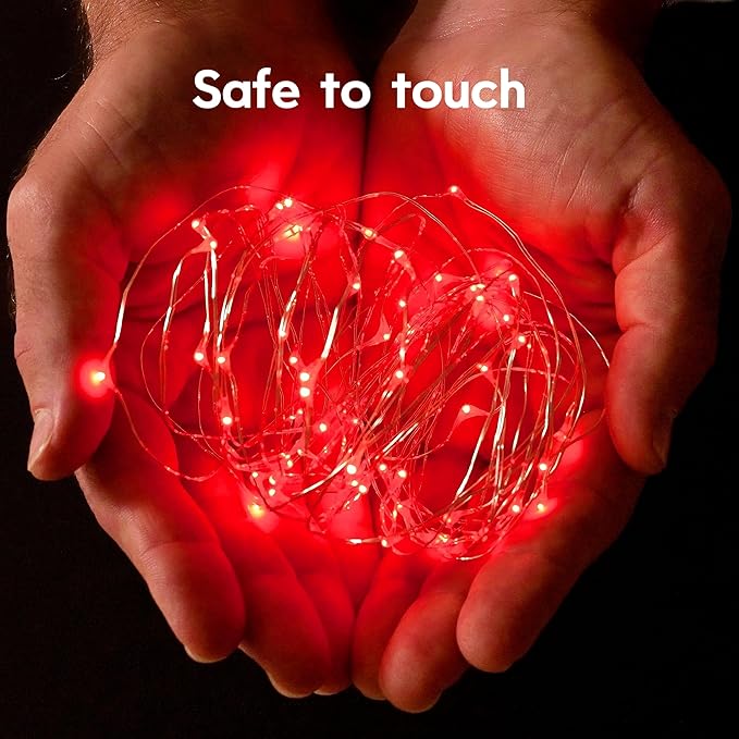 YEGUO 4 Pack Red Solar Fairy Lights, Each 33ft 100 LED Valentines Lights Outdoor Waterproof, 8 Modes Sliver Wire Solar Christmas String Lights
