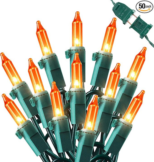 Hopolon Orange Thanksgiving Mini Lights, 2Pack 13Feet 50Count Autumn Fall String Lights,Connectable 120V Plug in for Outdoor Indoor Garden Party Halloween Christmas Xmas Tree Lights Yellow Decor