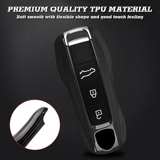 x xotic tech Glossy Black Remote Key Covers Case, Compatible with Porsche Cayenne Cayman Panamera 971 Macan Taycan 911 991 918 Carrera 992, 3PCS Smart Key Fob Painted Keyless Entry Protectors