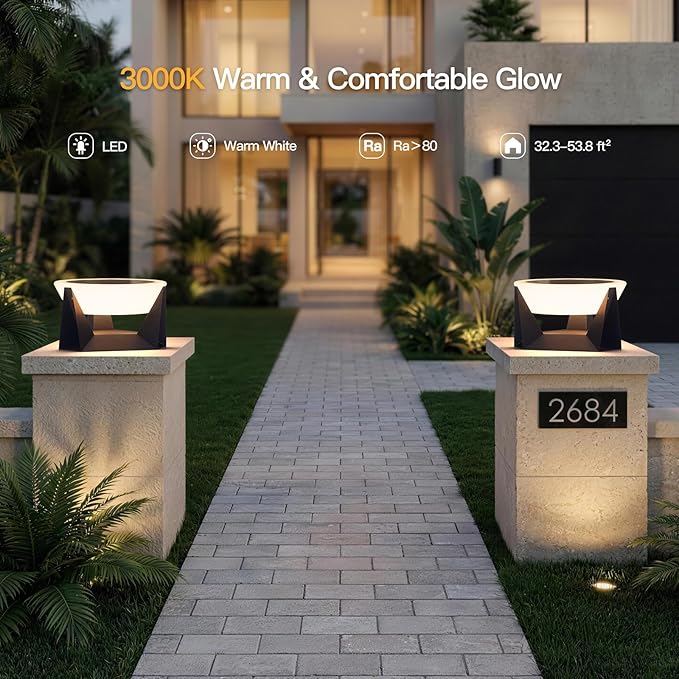 Large Solar Lantern, 3000K Outdoor Floor Lamp, Solar Outdoor Lights Waterproof, Dusk to Dawn Floor Lamps for Porch, Round Garden Floor Lanterns, Metal LED Patio Light for Yard Deck Pool Outside