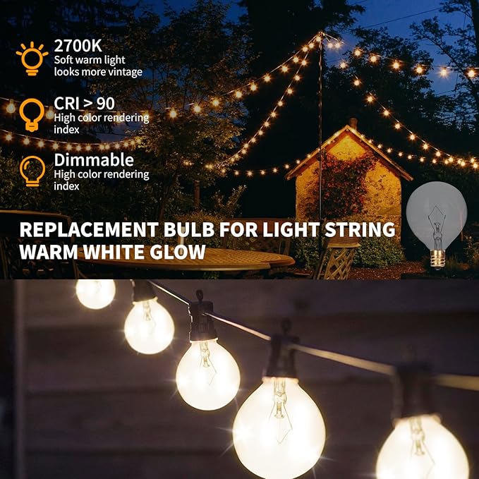 8 Pack 25 Watt Wax Warmer Bulbs Replacement Light Bulb for Full Size Scentsy Warmer 120V G50 E12 Incandescent Standard Base for Indoor Outdoor Patio String Lights