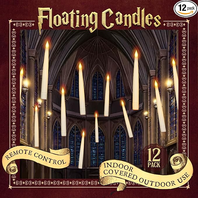 ORIENTAL CHERRY Halloween Decorations - Floating LED Candles with Remote Control -12Pcs Magic Witch Wizard Christmas Decor for Indoor Home Room Classroom Bedroom Birthday Party (with Common Remote)