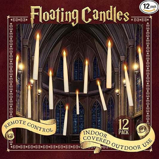 ORIENTAL CHERRY Halloween Decorations - Floating LED Candles with Remote Control -12Pcs Magic Witch Wizard Christmas Decor for Indoor Home Room Classroom Bedroom Birthday Party (with Common Remote)