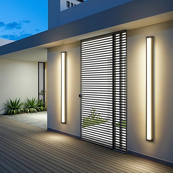 LamQee 63 in Aluminum Long Outdoor Wall Lights, 2900K 3900LM LED Waterproof IP65, Linear Modern Exterior Lighting Fixtures Wall Mount Outside Sconce Acrylic Shade for House Porch Patio Garage Door