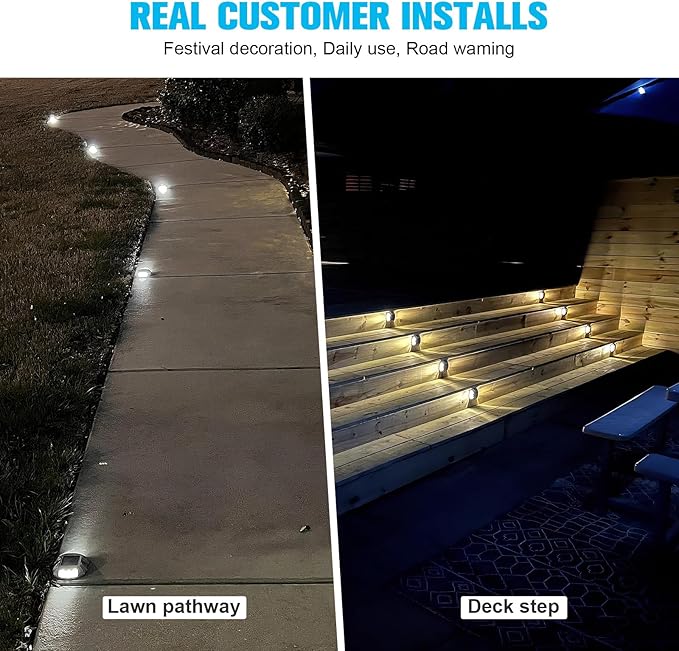 VOLISUN Solar Deck Lights Driveway Dock Lights, 16-Pack Led IP68 Waterproof Outdoor Warning Step Lights for Driveway Sidewalk Garden Pathway Yard(Warm White, Auto On/Off