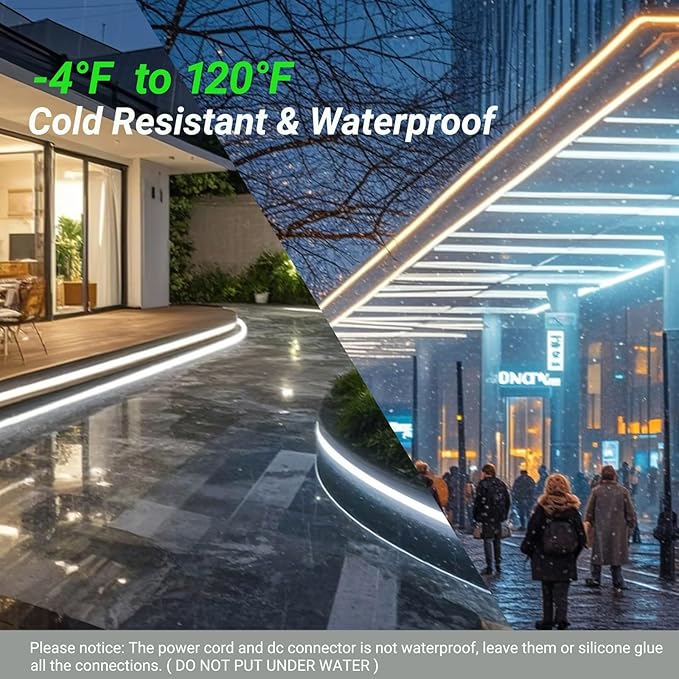 JOYLIT 2nd Gen Super Bright Neon LED Strip Lights 24V 16.4FT Daylight White Outdoor Waterproof, CE UL PRO 735LM/FT 5.8W/FT CRI 92+ 5000K Neon Rope Light for Yard, Pool (24V Transformer Not Included)