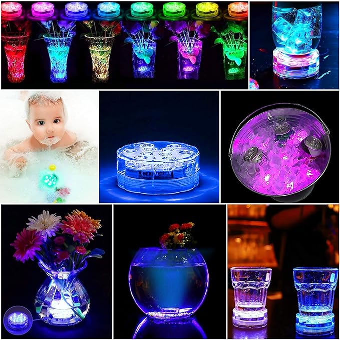 Submersible LED Lights with Remote Control, RGB Color Changing, Waterproof, Battery Operated, Multi-Mode for Pool, Fountain, Vase, Party Decor, 4PCS