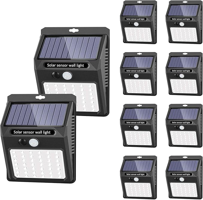 Solar Lights Outdoor [10 Pack /3 Working Mode], Solar Security Lights Solar Motion Sensor Lights Wireless IP 65 Waterproof Outdoor Lights for Garden Fence Patio Garage (42LED)