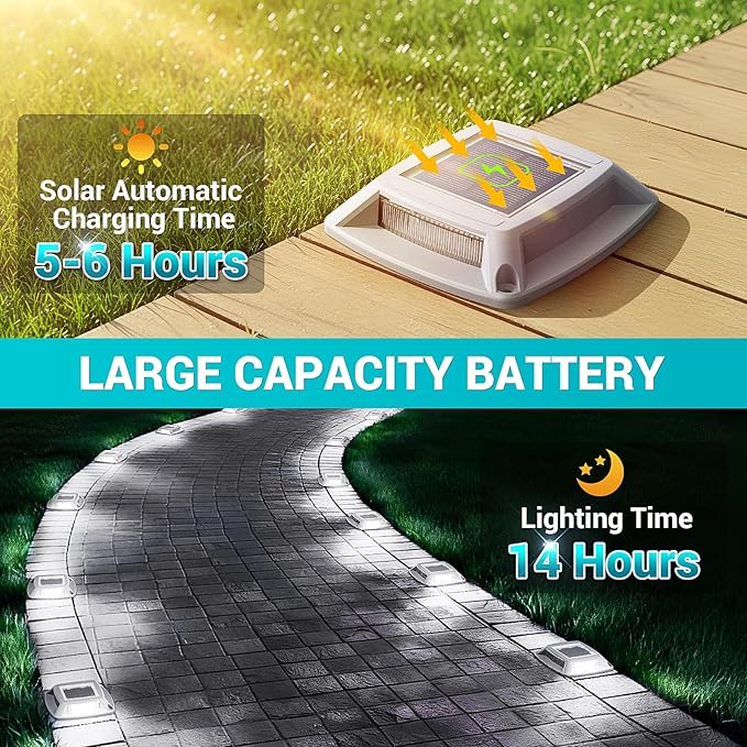 Solar Driveway Lights Outdoor 16 Pack, IP68 LED Solar Powered Waterproof Driveway Marker Deck Dock Lights for Dock Step Pathway Walkway Sidewalk Garden Yard Stair Marine (White)