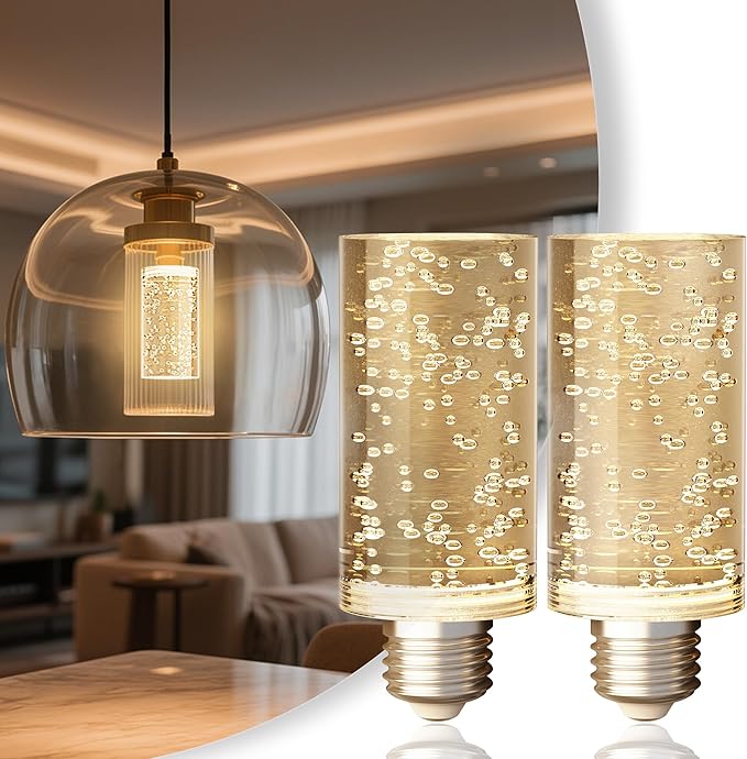 JandCase LED Bulb,5W,3000K,500LM Dimmable E26 Acrylic Bubble Bulb with Ceramic Base, Suitable for E26 Lighting Fixtures Including Chandeliers, Wall Sconces, Table Lamps, and Vanity Lights-2 Pack