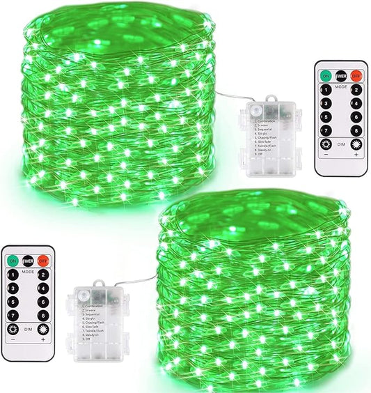 JMEXSUSS 2 Pack Green Fairy Lights Battery Operated, Total 400 LED 132ft Twinkle String Lights with Remote, 8 Modes Halloween Lights for Tree Fireplace Bedroom Indoor Outdoor Xmas Halloween Decor