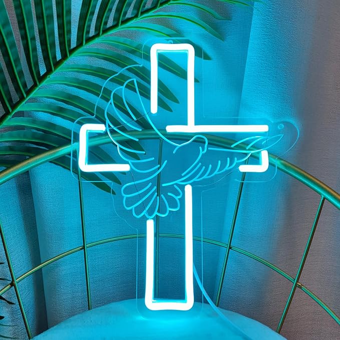 Jesus Cross Neon Signs, Cross Light Up Sign, Dimmable LED Neon Signs for Wall Decor Bedroom Home Room Party Decor, LED Neon Light for Wedding Christmas Easter Celebrations New Year, 30 * 24.62cm