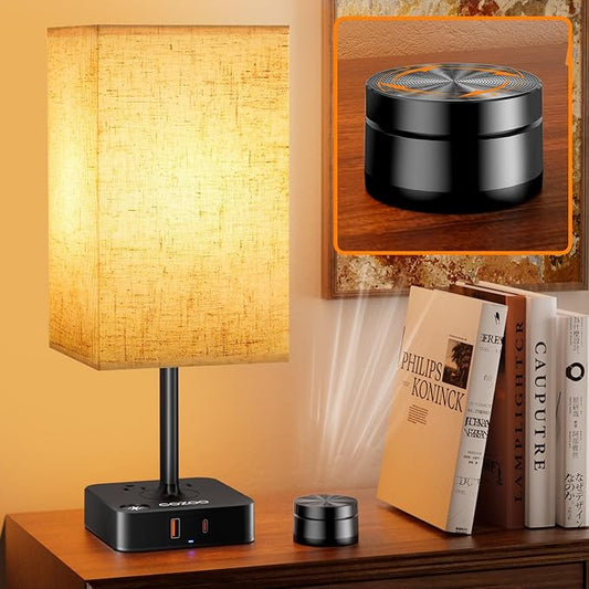 Bedside Table Lamps for Bedroom, 3 Way Dimmable + Remote Control Stepless Dimming Touch Lamps for Nightstand, USB A+C & AC Outlet Small Table Lamp for Living Room, Bed, Study, Include 9W Warm LED Bulb