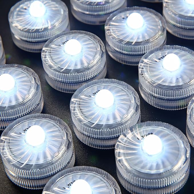Submersible LED Lights, White Waterproof Flameless Candle Tealights, Battery Operated Underwater Pool Lights for Vases Lantern Table Centerpieces Wedding Party Halloween Christmas Decor,12 Pack