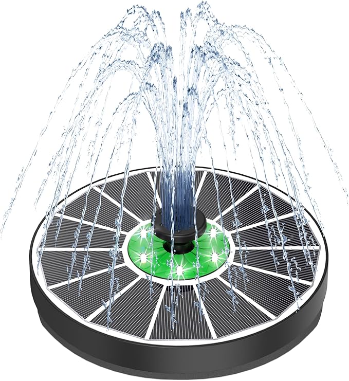 Yzert Solar Fountain White Lights Glass, 3.5W Solar Water Fountain with 2200 mAh Battery, Bird Bath Fountains Solar Power with 4 Fixers & 7 Nozzles for Outdoor,Patio, Garden Decor, Pond,Hummingbird