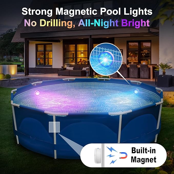 Rechargeable Submersible LED Pool Lights with Remote - LUXJET Magnetic Bathtub Lights, RGB IP68 Waterproof Underwater Lights for Hot Tub, Christmas Halloween Decor, Bath Spa Fountains (2 Pack)