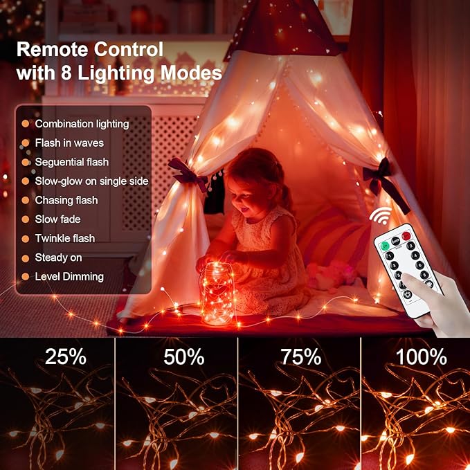 AIKEI 6 Pack LED Fairy Lights with Timer Battery Operated, Mini String Lights with Remote Waterproof 7ft 20 Led Firefly Starry Lighting for Wedding Party Bedroom Garden Christmas Decoration Orange