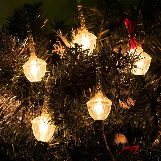 Gold Christmas Bubble Lights Set, 11Ft Vintage Christmas String Lights with 8 Golden Bubble Lights (1 Spare ) C7/E12 Base, UL Listed for Indoor Outdoor Holiday Tree Fireplace Window Party Decorations