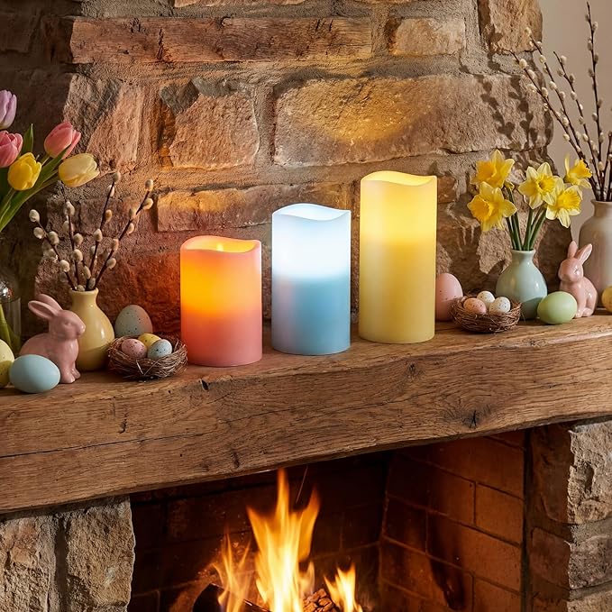 VIHOSE Pastel Flameless Candles Battery Operated Flameless Pillar Candles Real Wax Fake Candle with Remote and Timer Flickering for St. Patrick's Easter Gift Home Party