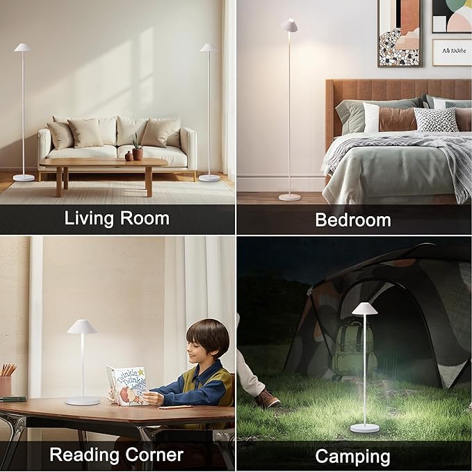 Rechargeable Floor Lamp for Indoor/Outdoor, Cordless Tall Standing Lamp with 3 Color Temps & Dimmable, IP43 Waterproof, Adjustable Height 16-59 Inch, LED Floor Lamp for Living Room,Patio(White)