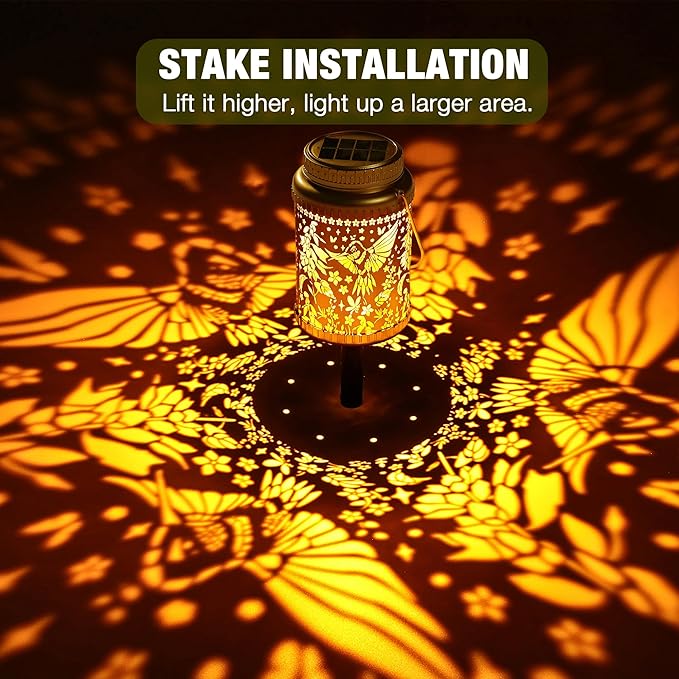 Cooo 2 Pack Valentines Day Gifts for Him Her Solar Lanterns Outdoor Waterproof Hummingbird Red_Sage Solar Pathway Lights Landscape Path for Outdoor Table Lamps Garden Yard Backyard Decor -Gold