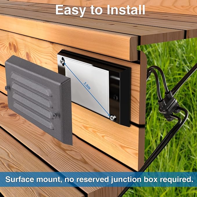 SUNVIE Low Voltage Step Lights - Outdoor Stair Lights 5W LED with Horizontal Louver Faceplate for Steps, Stairs, Fences 12V 3.2FT ETL Listed Wire Fastlock2 Connectors Included, 8 Pack