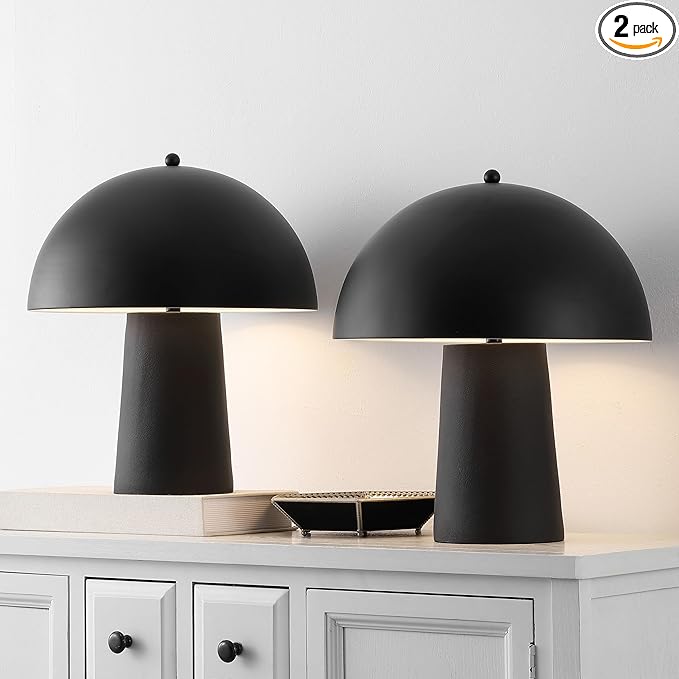 SAFAVIEH Lighting Collection - Serra Black Resin Mushroom Table Lamp Set of 2, 18" Modern Decorative Accent Lights, E26 Bulb Compatible (TBL4634A-SET2)