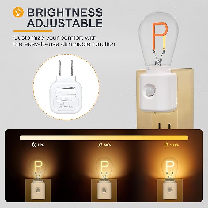 Motion Sensor Night Light, LED Night Lights Plug into Wall, 10-100LM Dimmable Night Light P-Type for Hallway, Stairs, Bedroom, Garage, Bathroom, 2200K Amber, 1-Pack