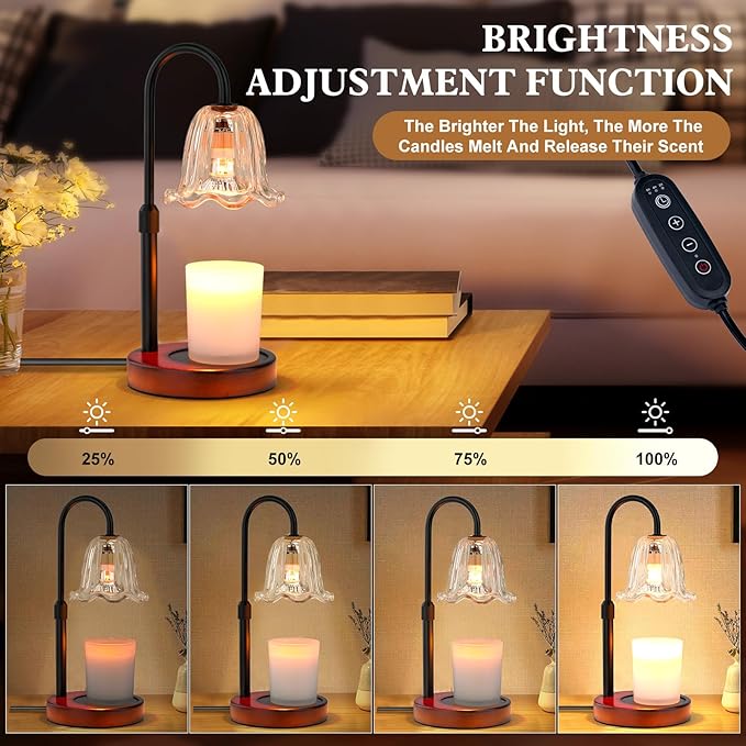 Candle Warmer Lamp Electric Timer: Dimmable Candles Warming Lamps - Height Adjustable Burner Jar - No Flame Scented Melts Wax - All Candle Jars Home Decor Table Light